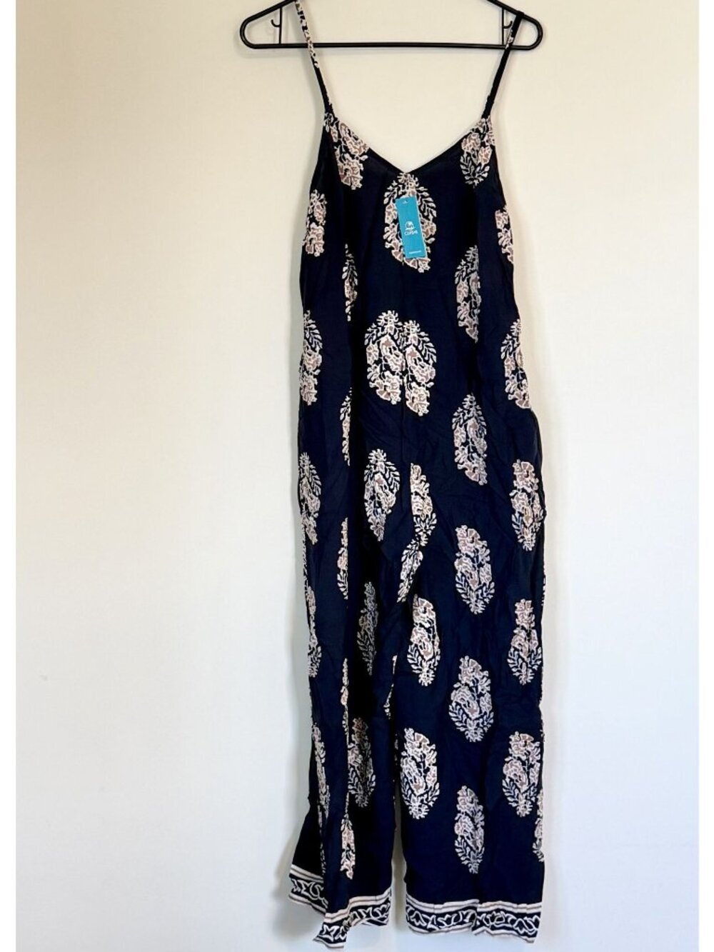 NWT Cupshe Navy Ornate Sleeveless Straight Leg Jumpsuit - Size: Small - Picture 2 of 11